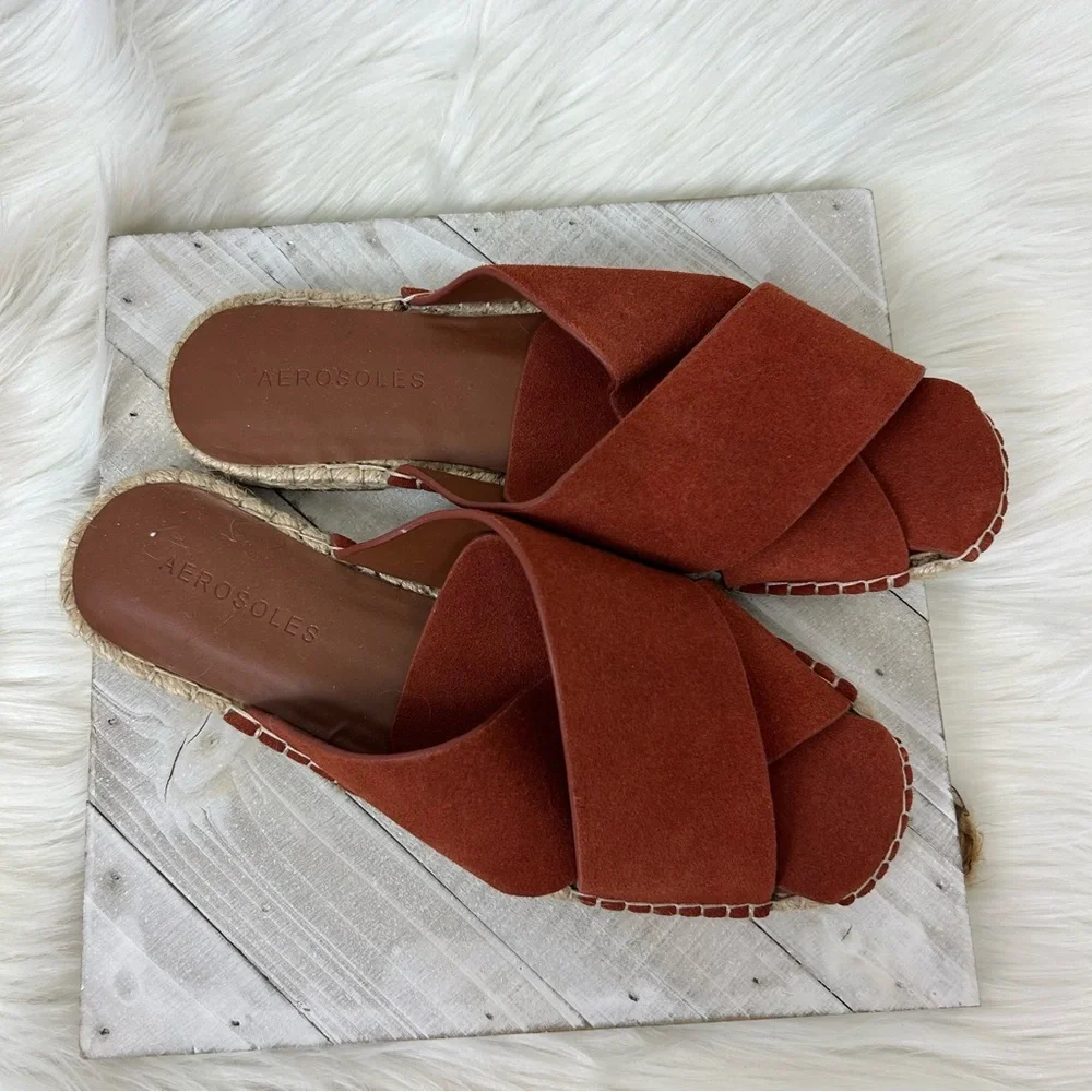 Aerosoles Halley Leather Mule Espadrille Slide Sandals Size 6.5